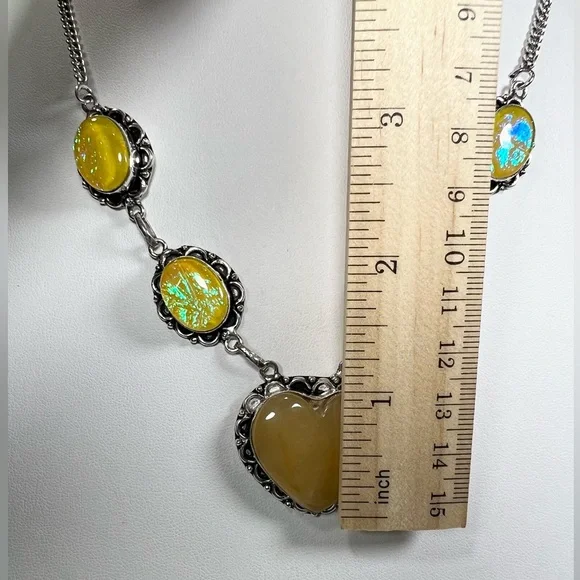 925 Yellow Lace Agate 💛 Triplet Opal Gemstone Necklace - Picture 3 of 5